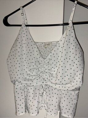 La Hearts White Cami with Green Star Print & Front Lace-Up